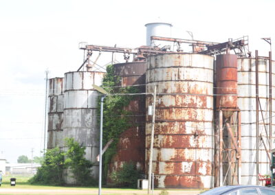 Photo of large rusted silos